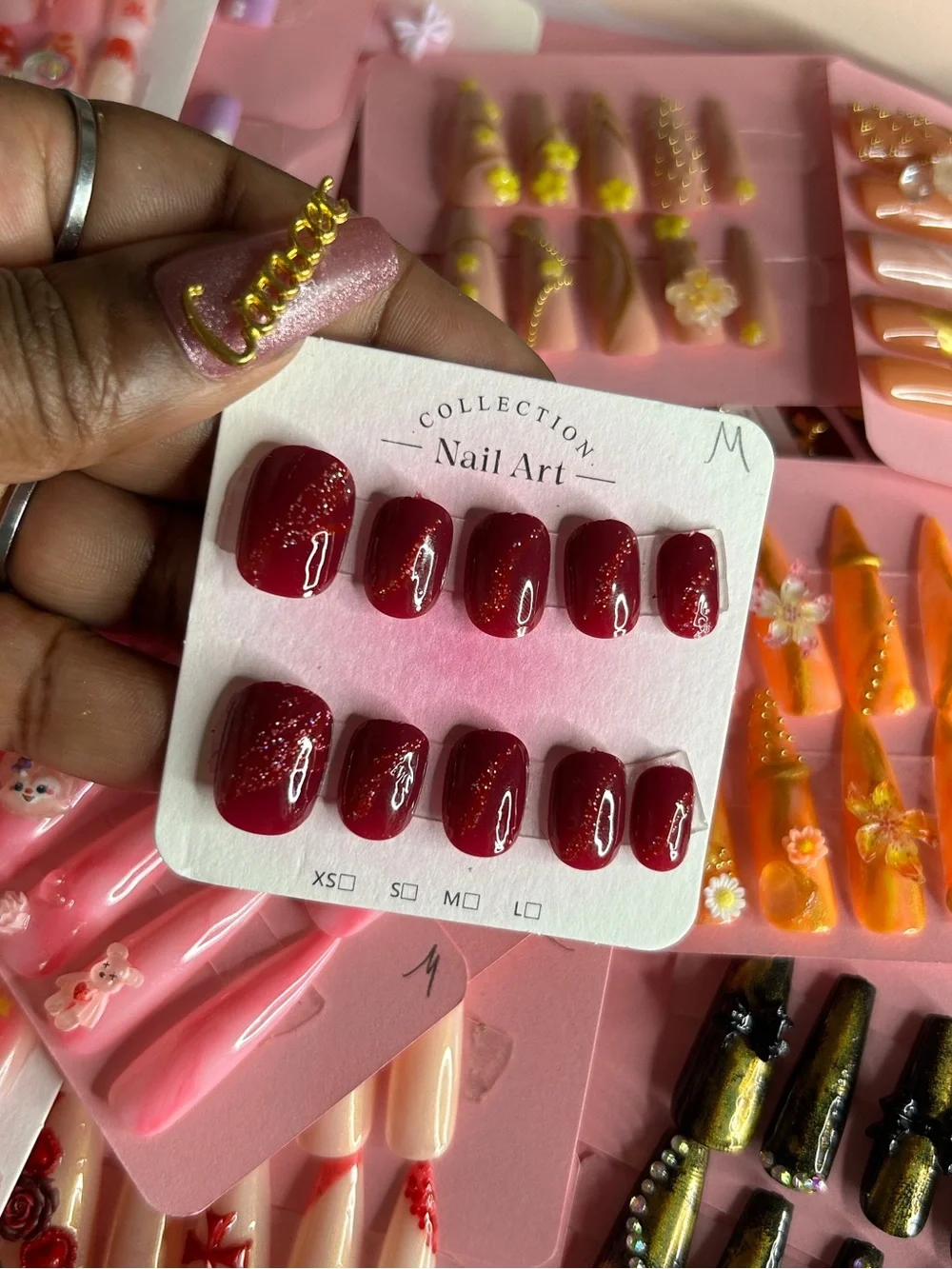 Deep Red Glitter Press-On Nail Set